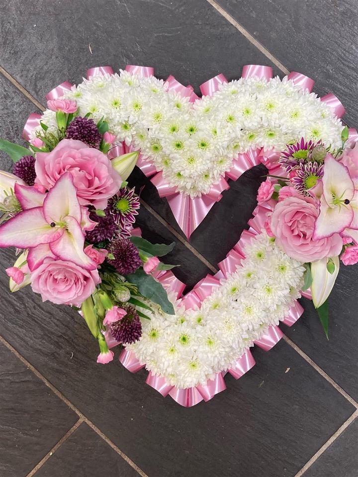 pink open heart funeral tribute florist hayle